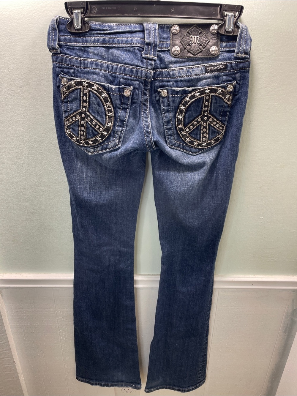 Miss Me Blue Flare Jeans with Embellished Pockets